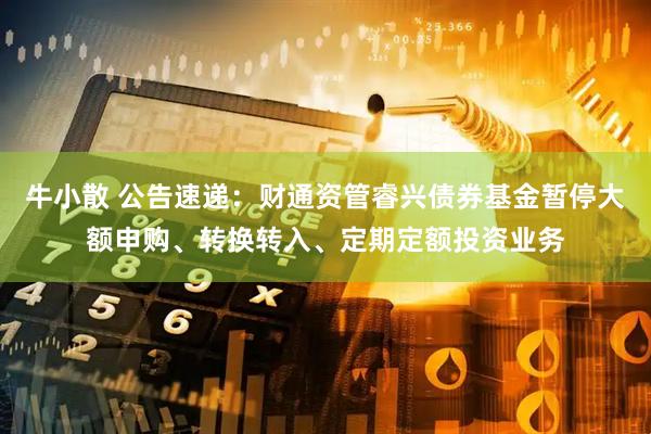 牛小散 公告速递：财通资管睿兴债券基金暂停大额申购、转换转入、定期定额投资业务